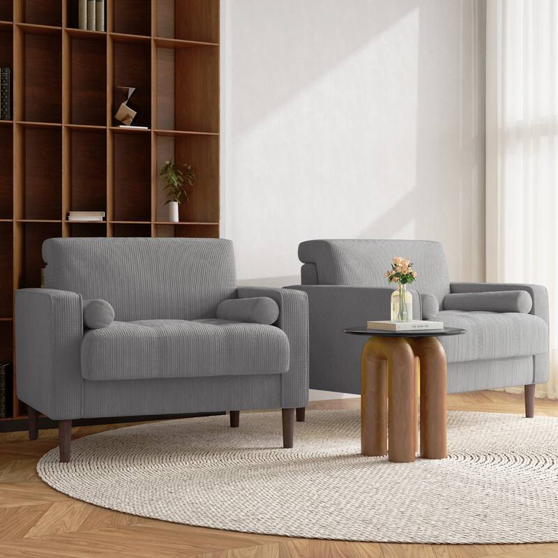 2 Set Modern Wide Armchair Corduroy Accent Chairs