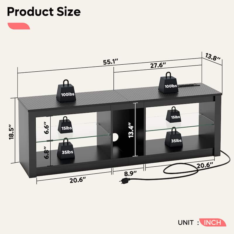 55" LED TV Stand for 60 inch TV with Power Outlet-Entertainment Center - 55 inches