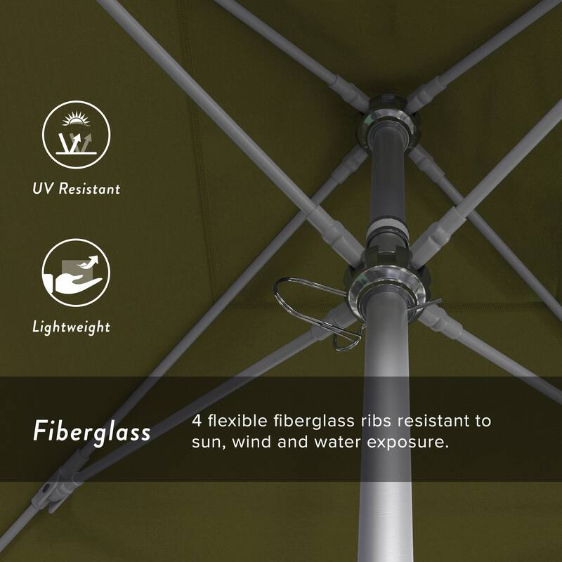 California Umbrella 6' Sq. Aluminum Frame, Fiberglass Rib Patio Umbrella, Push Open, Anodized Sliver Finish, Sunbrella Fabric