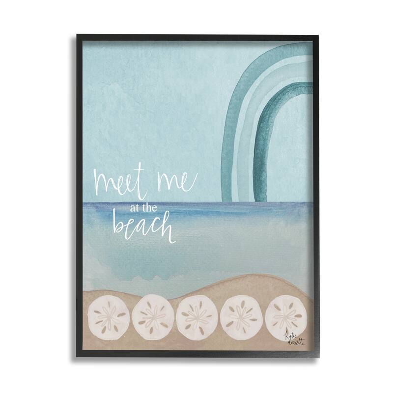 Stupell Meet Me At Beach Sand Dollar Watercolor Rainbow Framed Wall Art - Blue - 24 x 30 - Black