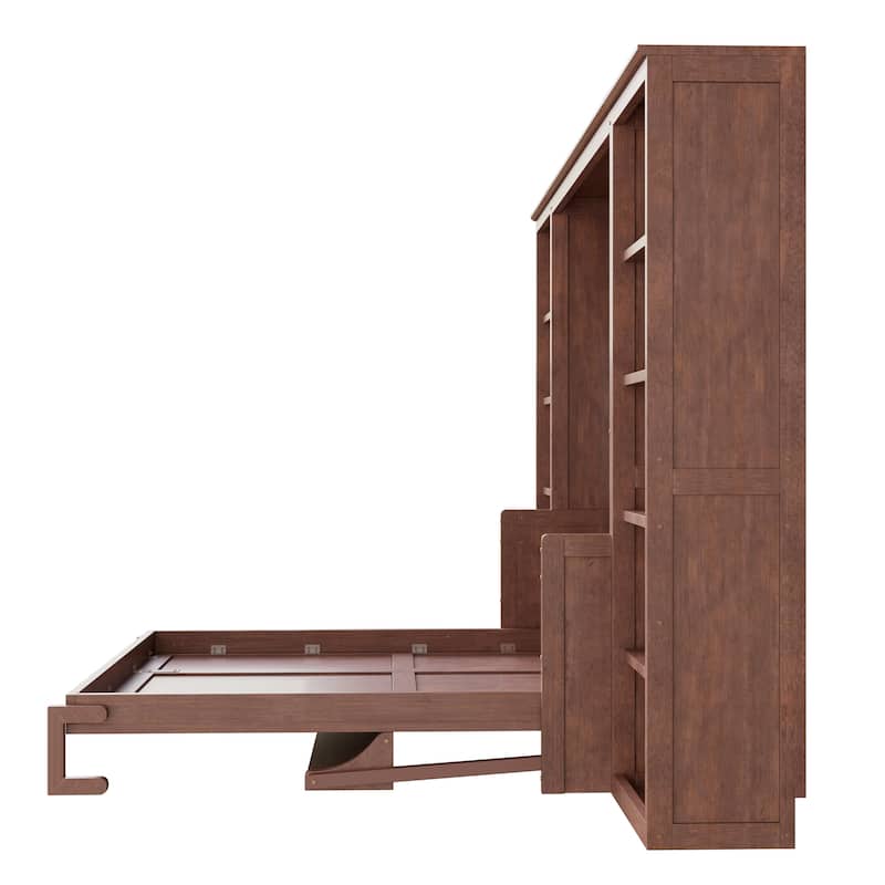Dark Brown Murphy Bed with Bookshelf and Desk