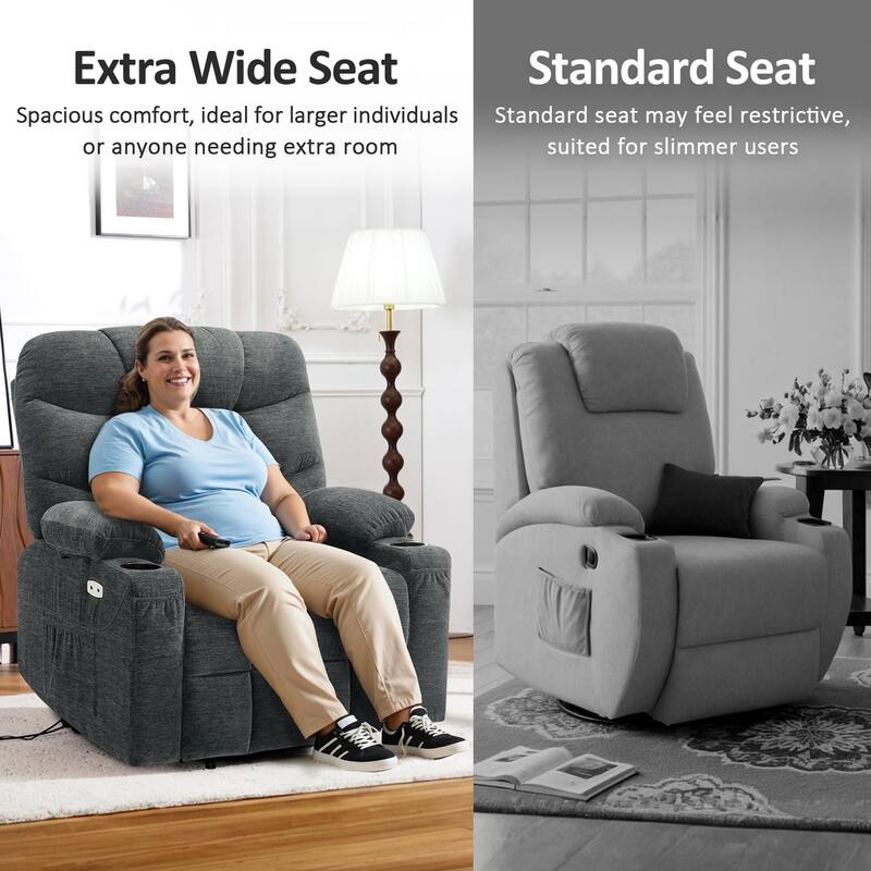 MCombo Wide Power Lift Recliner Chair with Extended Footrest for Big Elderly People, Fabric R7289
