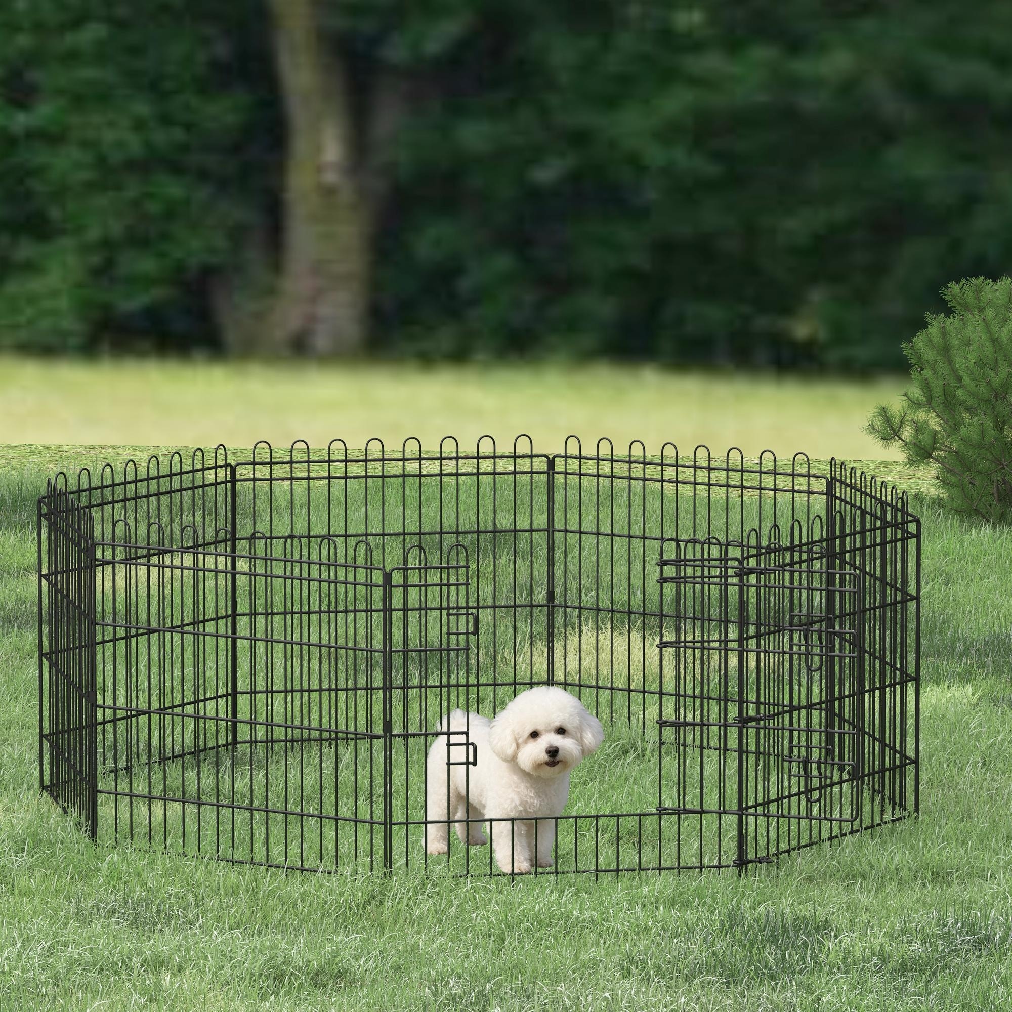 Scalloped Dog Playpen, 24-Inch Foldable Metal Pet Fence, 8-Panel Octagon Exercise Pen for Dogs, Single Door