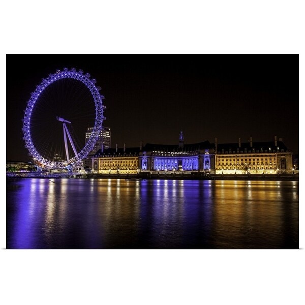 "London Eye and County Hall at night, London, England" Poster Print