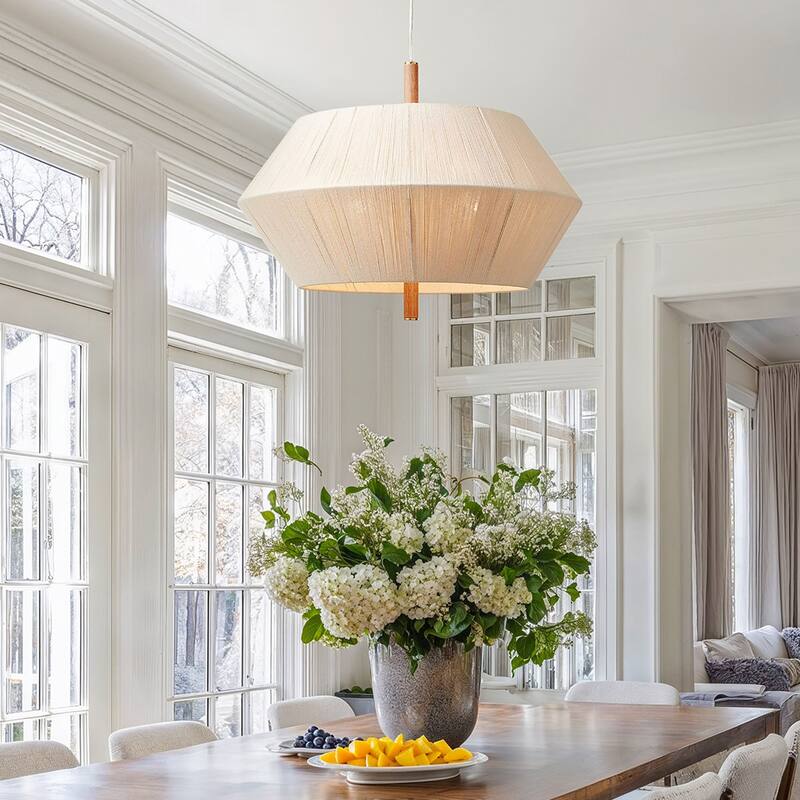 Nimbus Modern Pendant Light - Metal, Wood & Gold, Beige Geometric Light Fixture For Modern, Scandinavian, Minimalist Room Decor