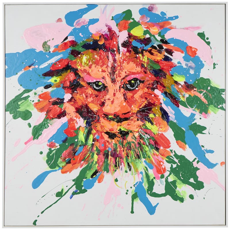 Canvas Lion Abstract Paint Splatter Wall Art with White Frame - Multi Colored - CosmoLiving by Cosmopolitan - Multi