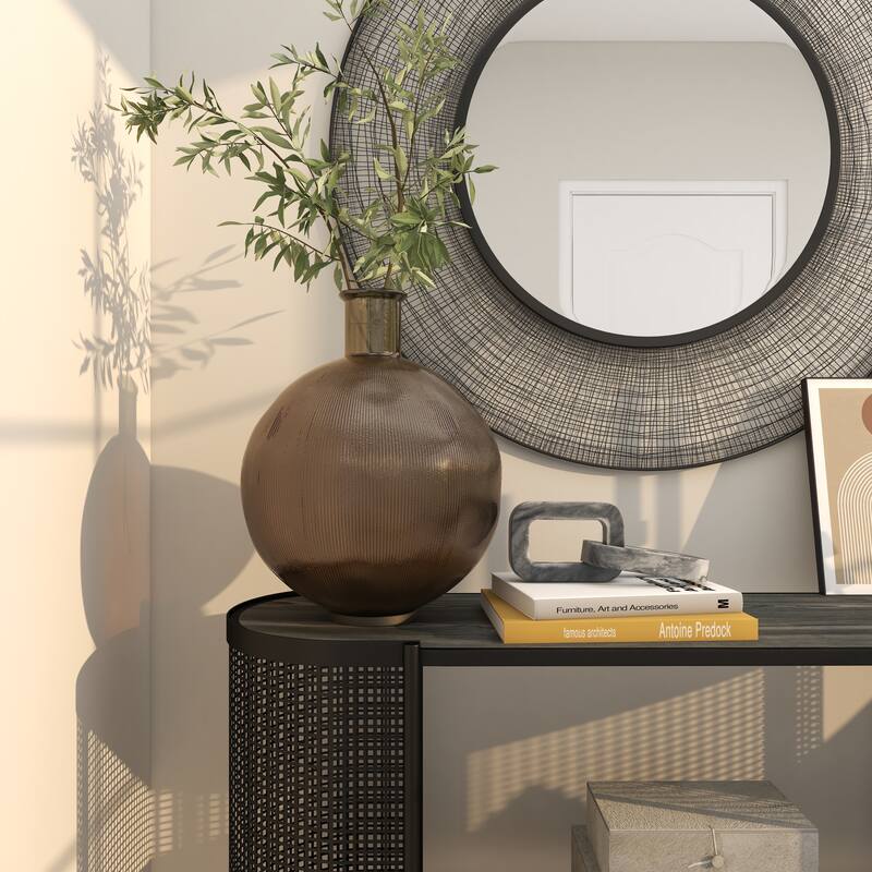 Contemporary Recycled Glass Handmade Ribbed Spanish Bottle Vase - Brown or Clear