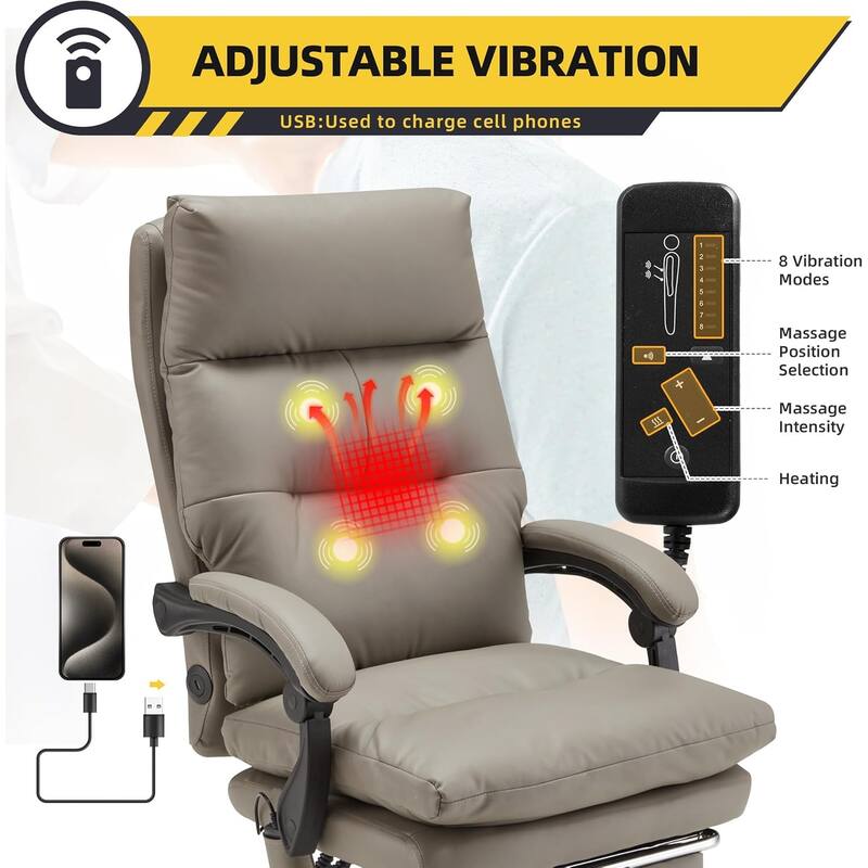 4/6-Point Massage Office Chair, Ergonomic Reclining Desk Chair, Retractable Footrest & Adjustable Armrests, Multiple options