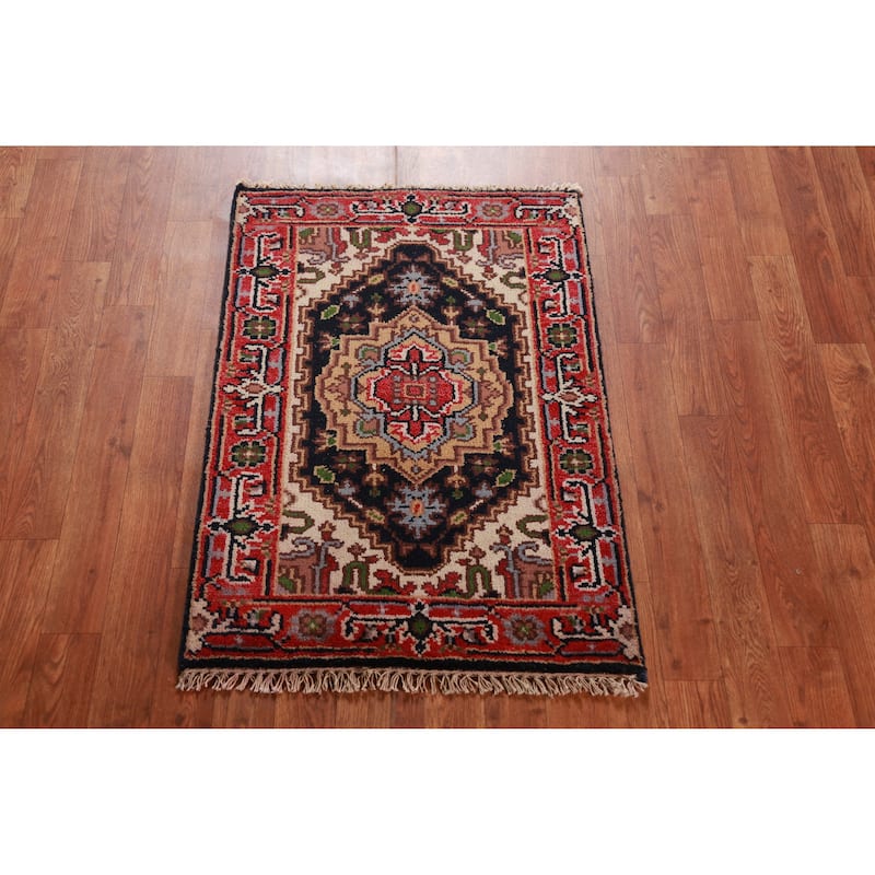 Navy Blue Heriz Serapi Foyer Rug Hand-Knotted Bedroom Wool Carpet - 2'0" x 3'0"