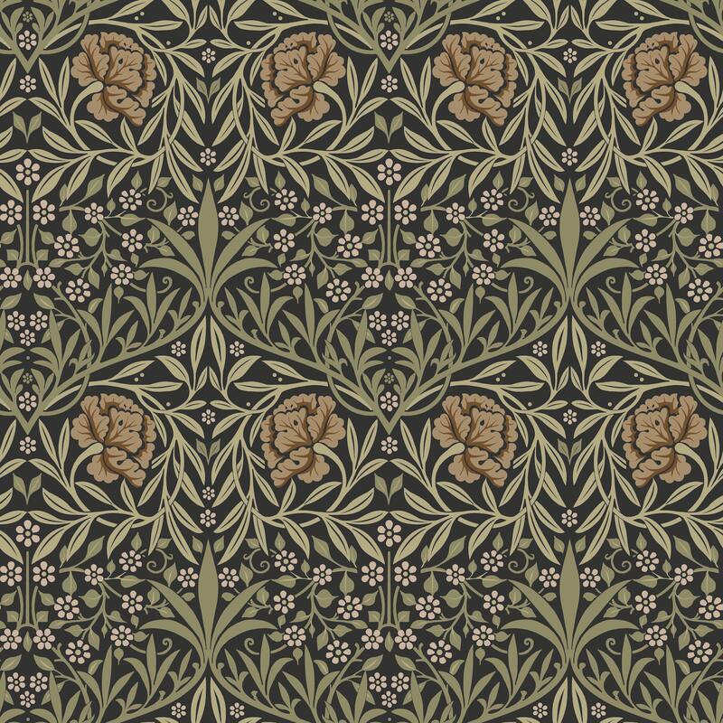 Oxford Union Black Floral Vines Wallpaper