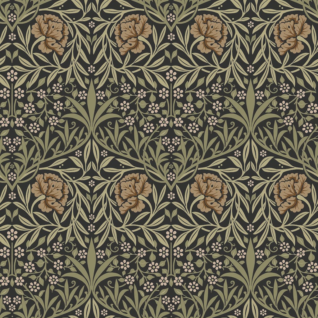 Oxford Union Black Floral Vines Wallpaper