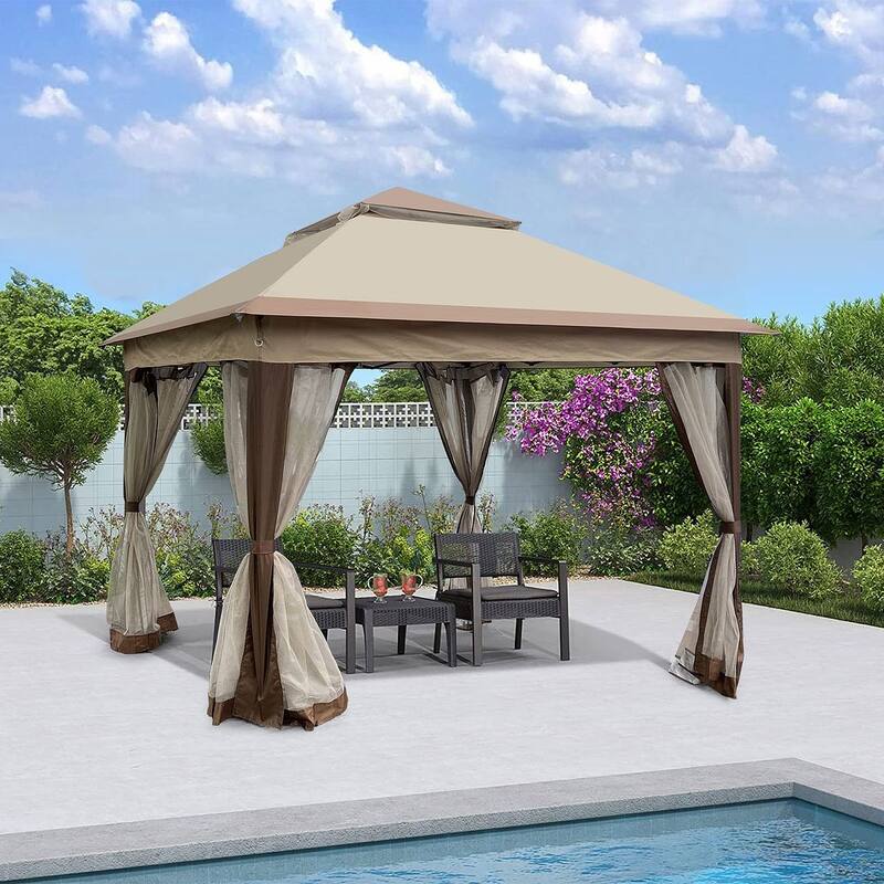 Patio Outdoor Gazebo 11X11Ft - Gazebo Canopy with Netting and 2-Tier Soft Top Event Tent for Backyard,Garden Lawn