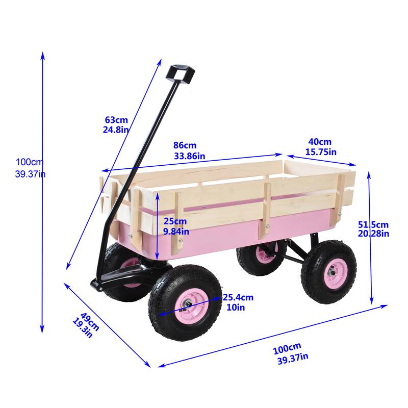 All-Terrain Garden Utility Wagon - Removable Wooden Sides, Steel Bed, 10-Inch Air Tires, and Foldable Handle