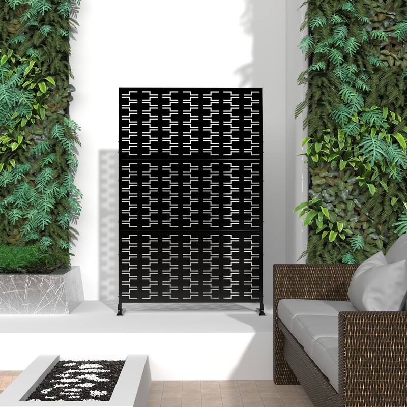Metal Privacy Screen Panel Free Standing Bricks - 76x47 - Black
