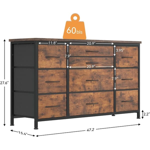 dimension image slide 2 of 5, 55 Inch TV Stand 10 Drawer TV Dresser with Charging Station