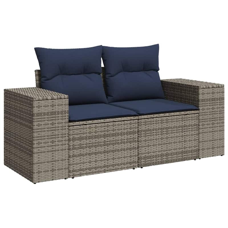 vidaXL 7 Piece Patio Sofa Set with Cushions Black Poly Rattan - 21.7" x 24.4" x 27.2"