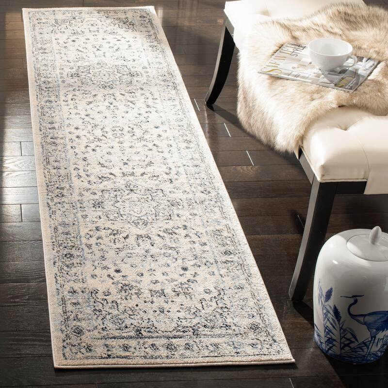 SAFAVIEH Charleston Prabha Vintage Boho Oriental Rug - 2' x 10' Runner - Ivory/Light Blue