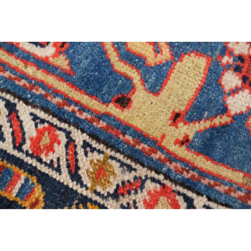 Hand Knotted Oriental 100% Wool Carpet Traditional Geometric Navy Blue & Blues Bidjar Area Rug - 11' 2'' X 5' 7''