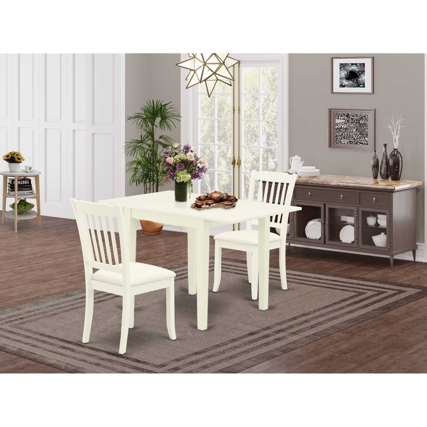 HomeStock 3-Piece Linen White Finish Solid Wood Top Dining Table Set