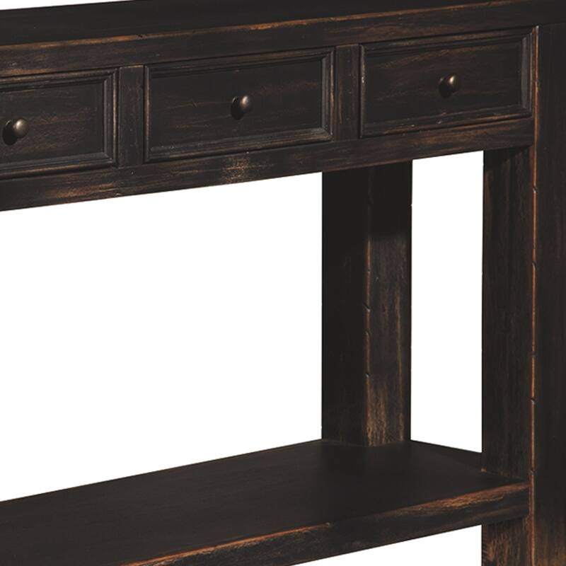 Wooden Sofa Table with Four Drawers and One Shelf, Weathered Black