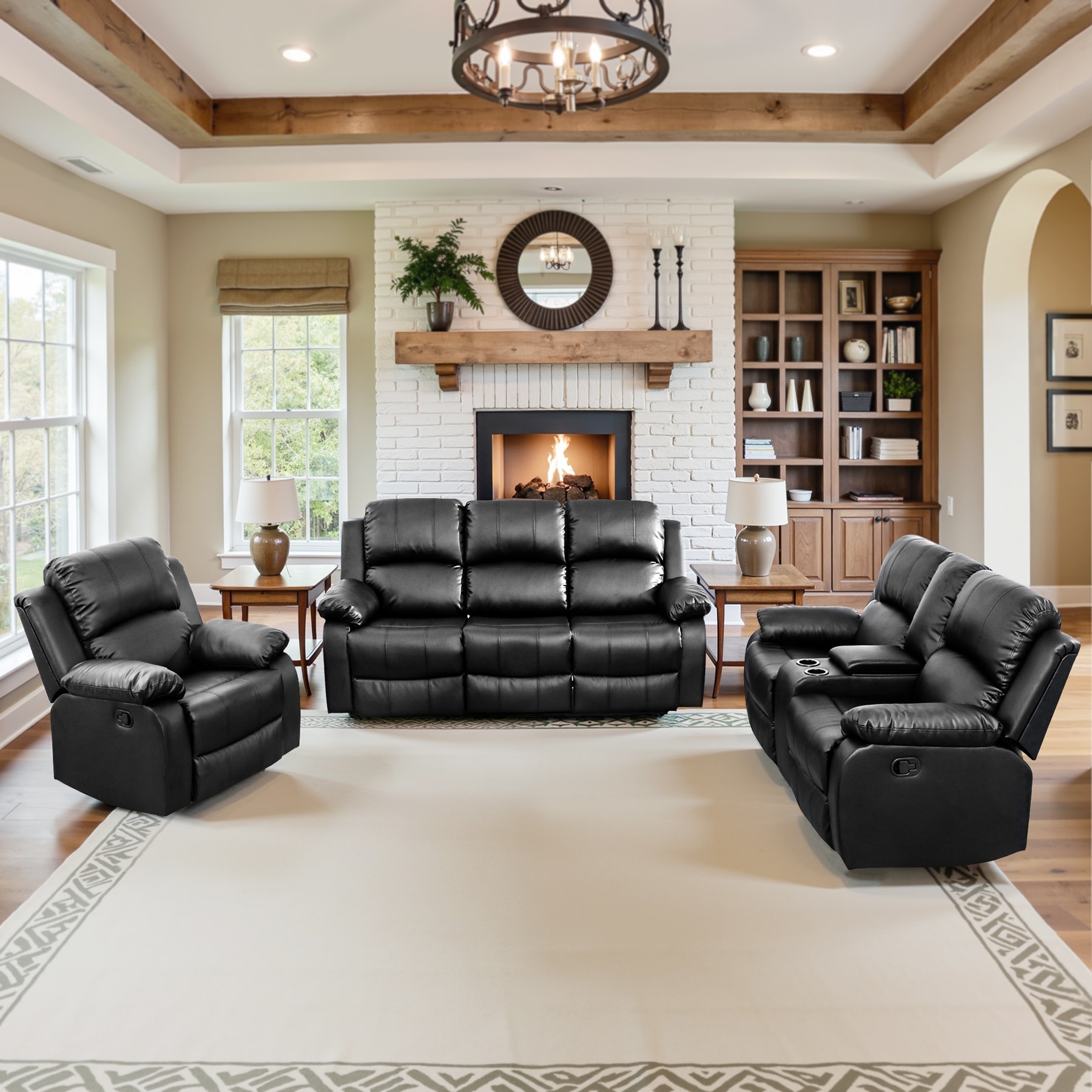 Semi PU And PVC 3-Piece Couch Living Room Sofa Set