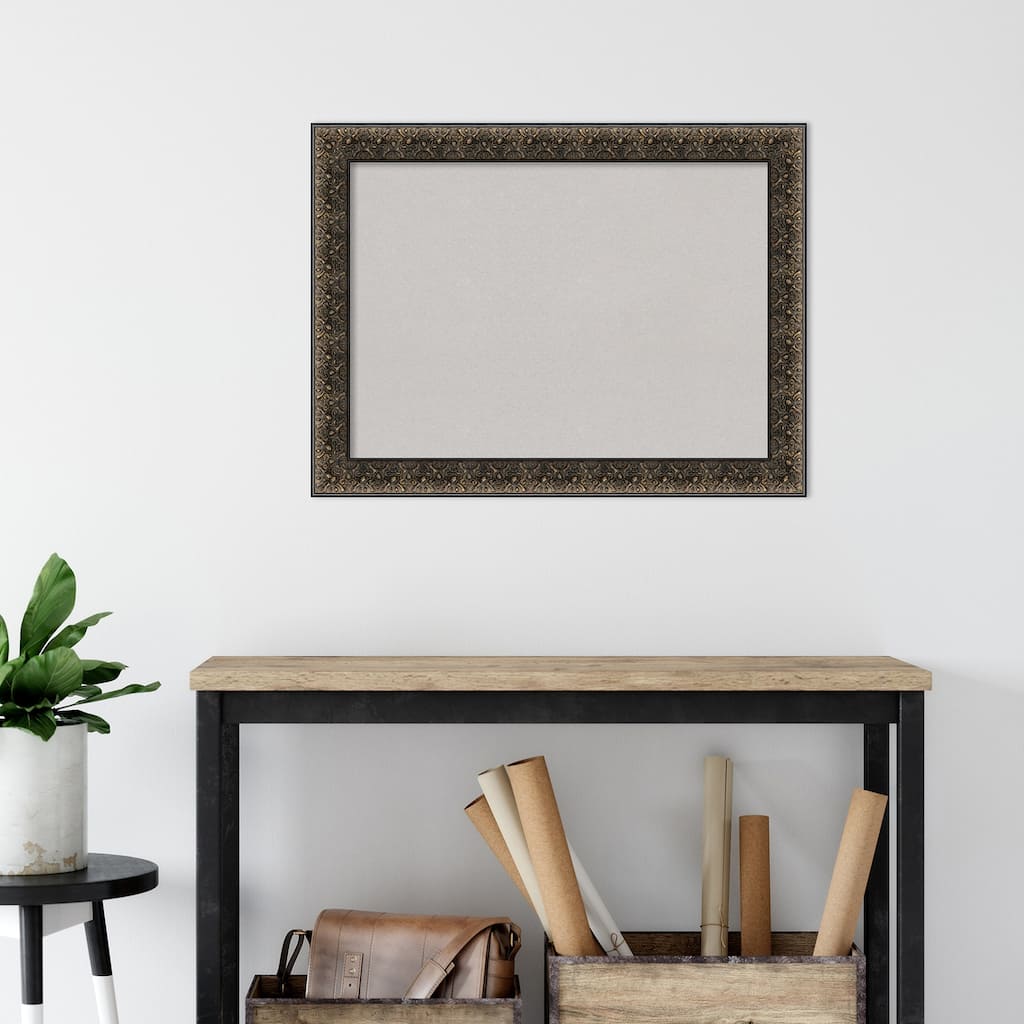 Intaglio Embossed Black Wood Framed Grey Corkboard Bulletin Board