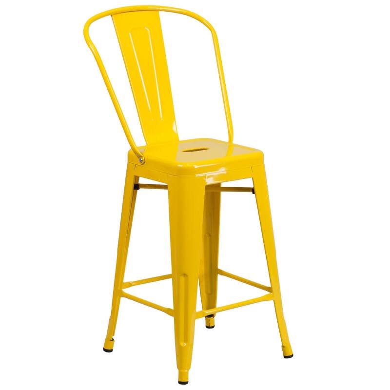 24'' High Metal Indoor-Outdoor Counter Height Stool with Back