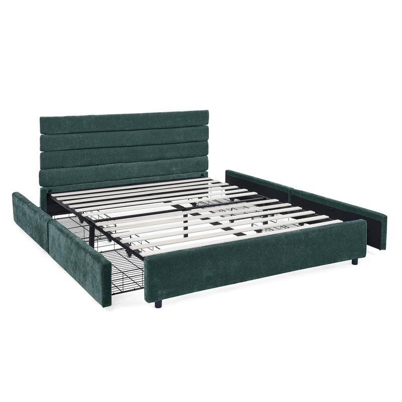 Queen Size Cushioned Bed,Cushioned Bed Frame, Headboard And Solid Bed Frame