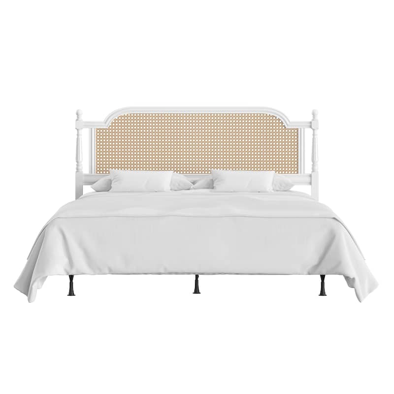 Hillsdale Melanie Wood and Cane Headboard with Frame, White