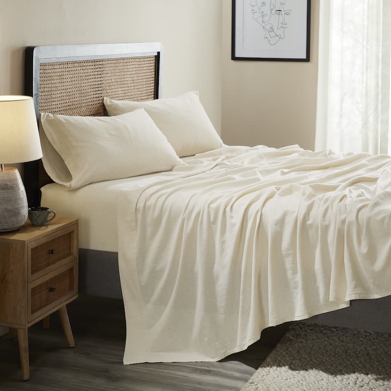 Superior Cotton Linen Garment Washed Deep Pocket Bed Sheet Set - California King - Ivory