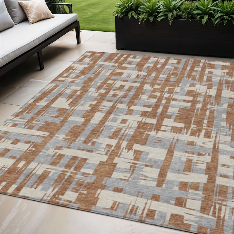 HomeRoots Striped Transitional Rectangle Outdoor Rug - 5' X 8'