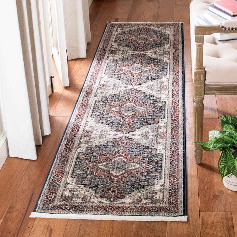 SAFAVIEH Herat Kara Traditional Rug - 2' x 8' Runner - Navy/Red