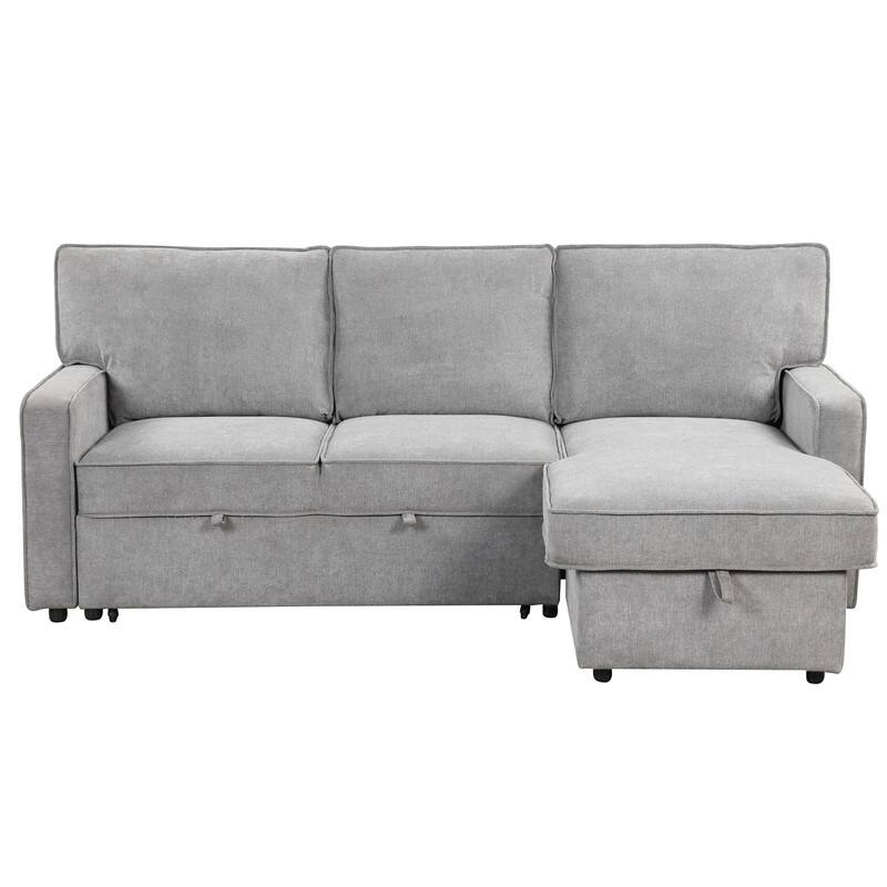 Upholstery Sleeper Sectional Sofa with Storage and 2 Cup Holder, Modern Corner Sectional with Pull-Out Sleeper and USB port