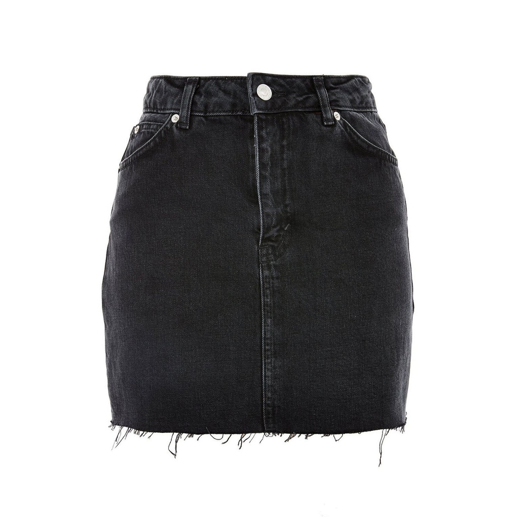 high rise black denim skirt