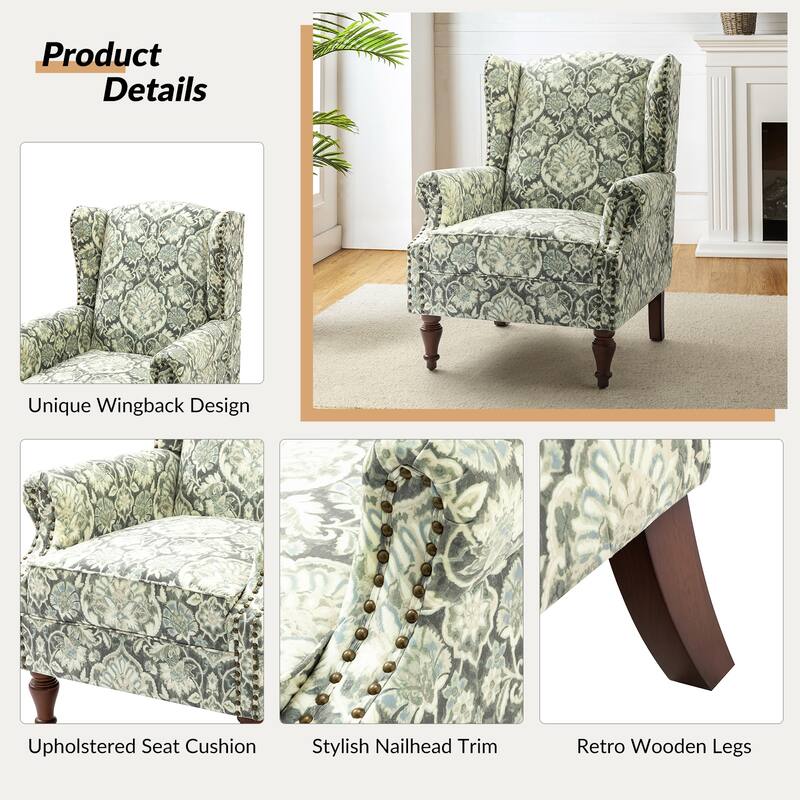 Gott Traditional Wingback Armchair with Solid Wood Legs Set of 2 by HULALA HOME