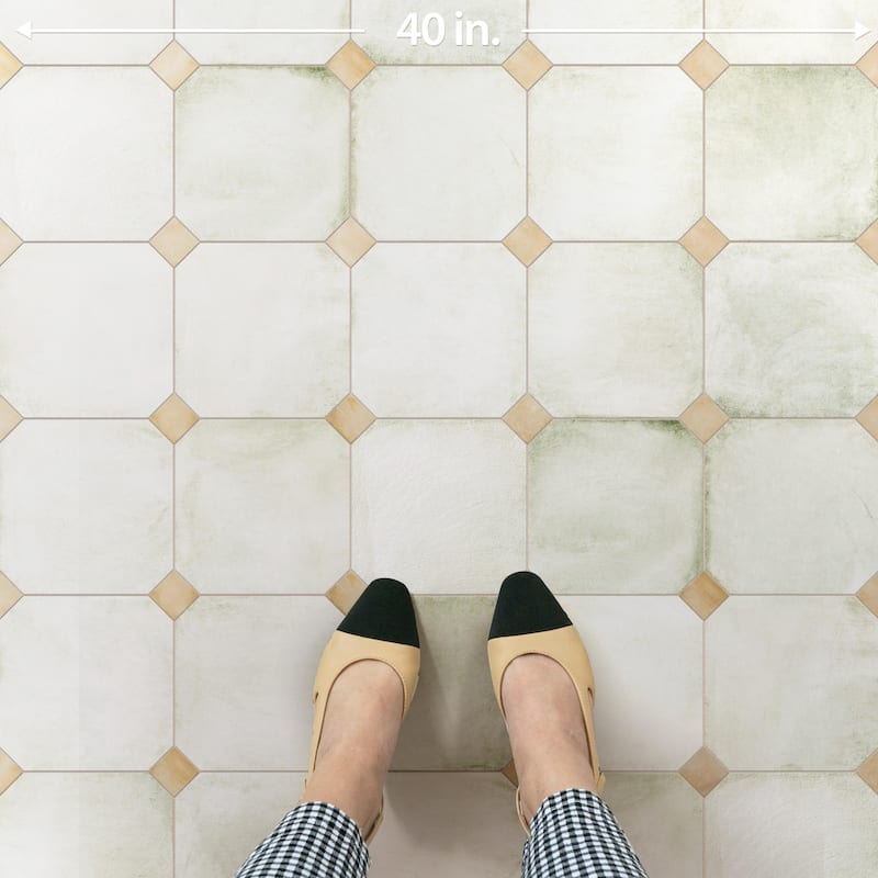 Merola Tile Laverton Octagon Nieve with Taco Beige 7-7/8" x 7-7/8" Porcelain Floor and Wall Tile