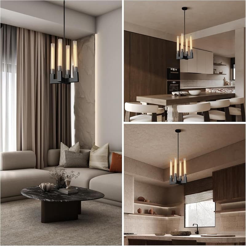 KAYLA 12-Light Candlestick Chandelier, Modern Chandelier with Glass Shade, Retangular Luxurious Ceiling Pendant Light