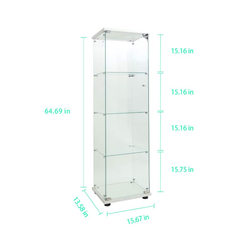 Tempered Glass Display Cabinet with Remote Control LED Lights, Lockable Storage Shelves and Adjustable Feet