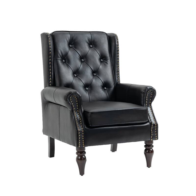 Mid-Century Velvet/Leather Upholstered Tufted Wood Frame Armchair