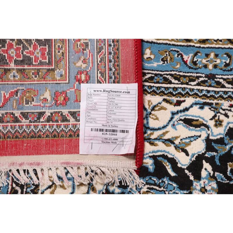 Traditional Floral Red Kashan Turkish Rug Machine-Made Carpet - 9'6" x 12'11"