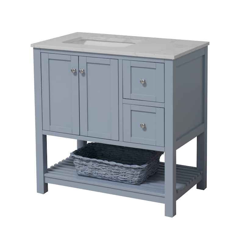 KitchenBathCollection Lakeshore 36" Bathroom Vanity with Engineered Carrara Top