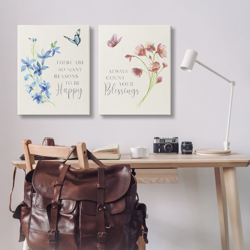 Stupell Inspiring Words with Florals Canvas Wall Art Design By Tava Studios (Set of 2)