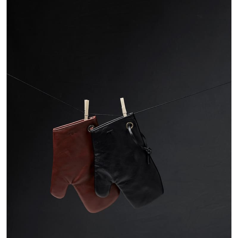 Leather Oven Mitt with Hanging Loops - 11.5" - Black