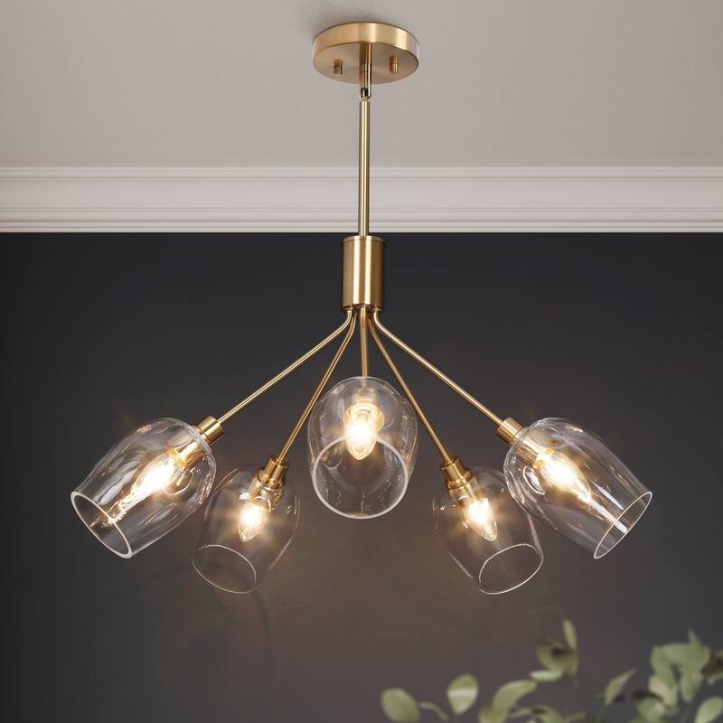 Yarge Mid-century Modern Glass Bulbs Chandelier 5-light Sputnik Pipes Semi-Flush Mount Light - D23.5"x H77"