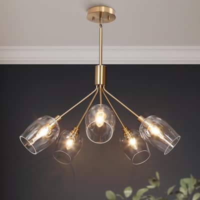 Yarge Mid-century Modern Glass Bulbs Chandelier 5-light Sputnik Pipes Semi-Flush Mount Light - D23.5"x H77"