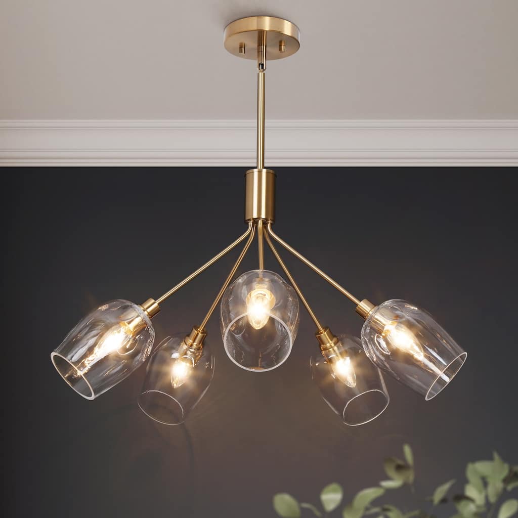 Yarge Mid-century Modern Glass Bulbs Chandelier 5-light Sputnik Pipes Semi-Flush Mount Light - D23.5"x H77"