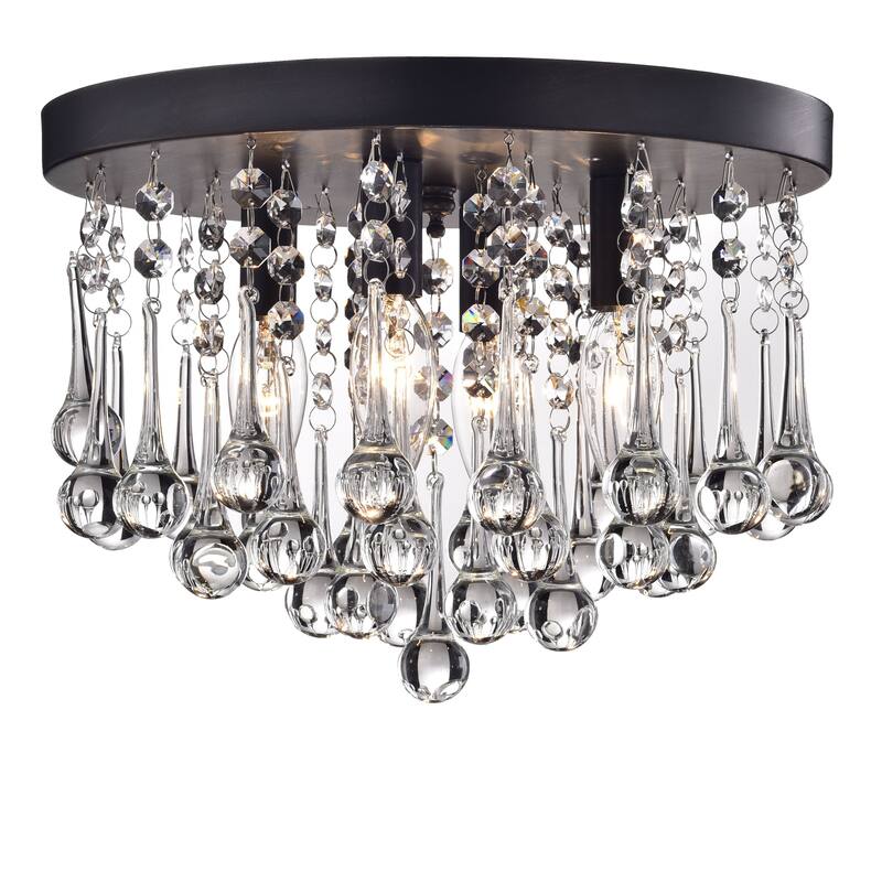 Claudia 4-Light Black Flush Mount with Clear Crystal Drops