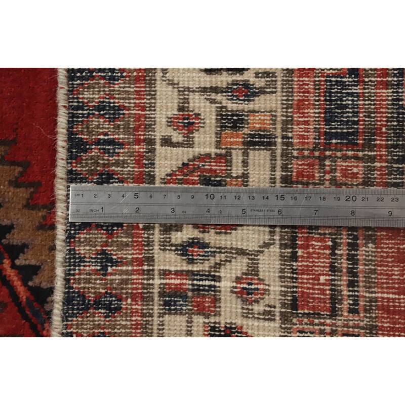 Hand Knotted Oriental 100% Wool Carpet Traditional Geometric Oranges & Rust Ardebil Runner Rug - 10' 7'' X 3' 3''