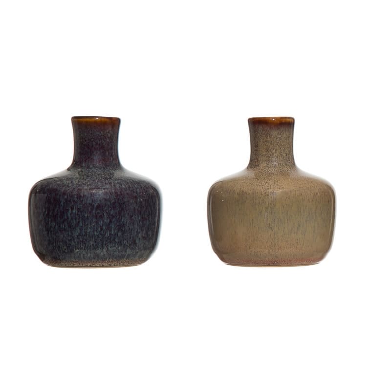 Stoneware Vases with Reactive Glaze Finish (Set of 8 Styles)