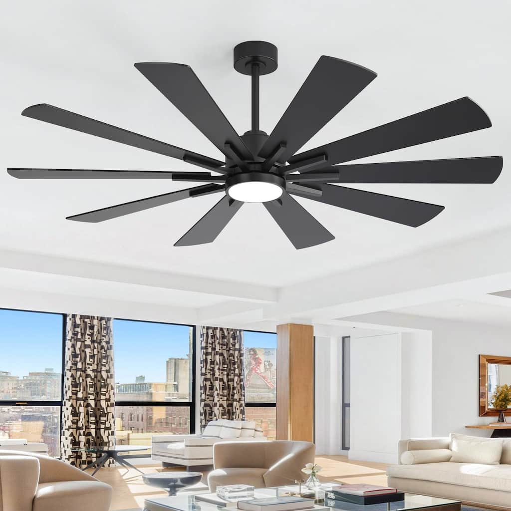 62"/72" Reversible 10-Blade Large LED Ceiling Fan with Light and Remote